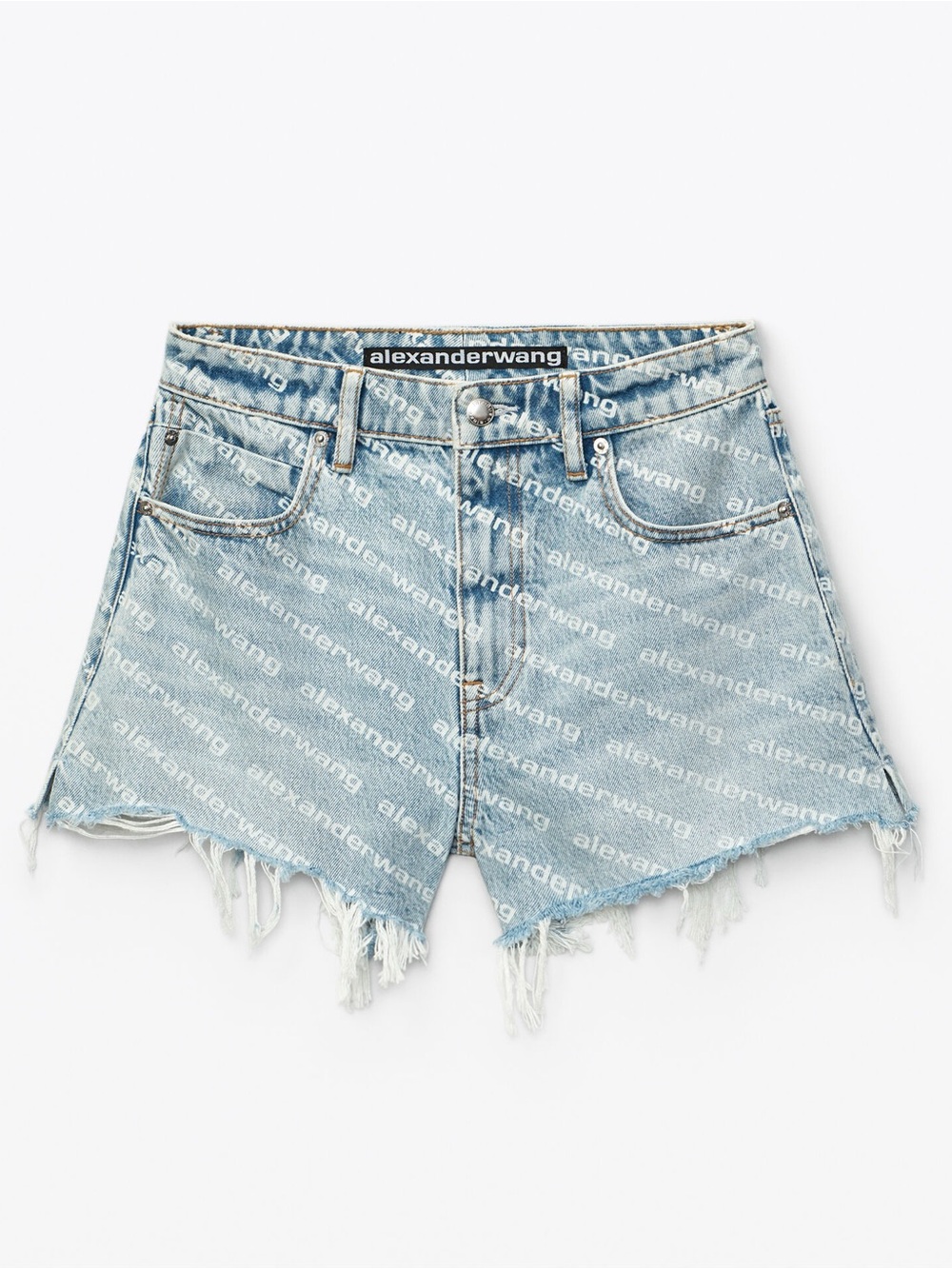 New with Tags Alexander Wang Blue Bite Logo Shorts Pebble Bleach Denim Size 25